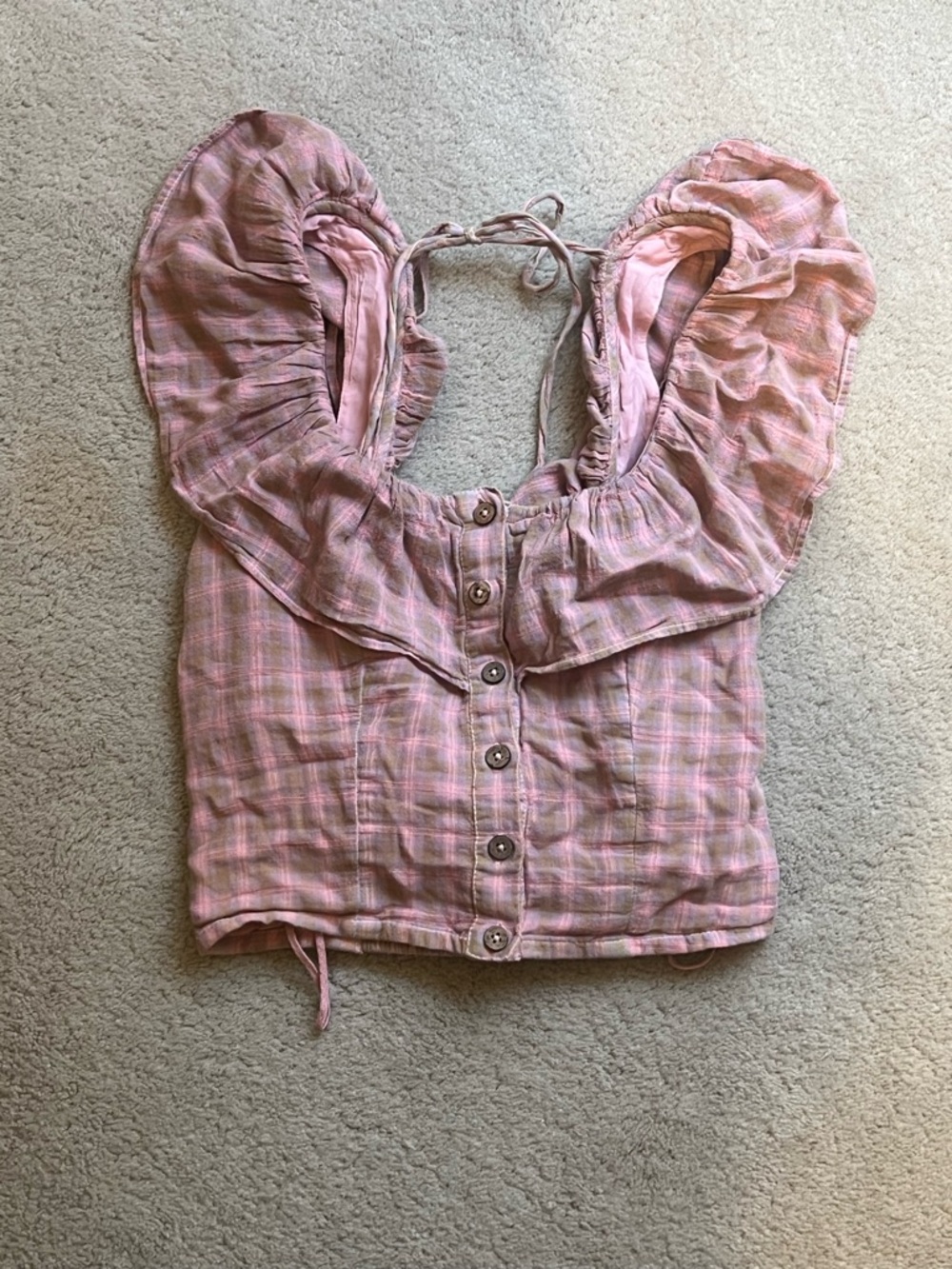 Free People Pink Ruffled Button-Front Top